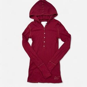 American Eagle Vintage Y2K Waffle Knit Tunic Henley Hoodie Long Sleeve Top